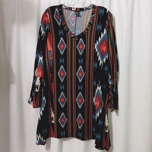 3X25 Win Win Aztec V-Neck Knit Tunic Dress Women Size L XL